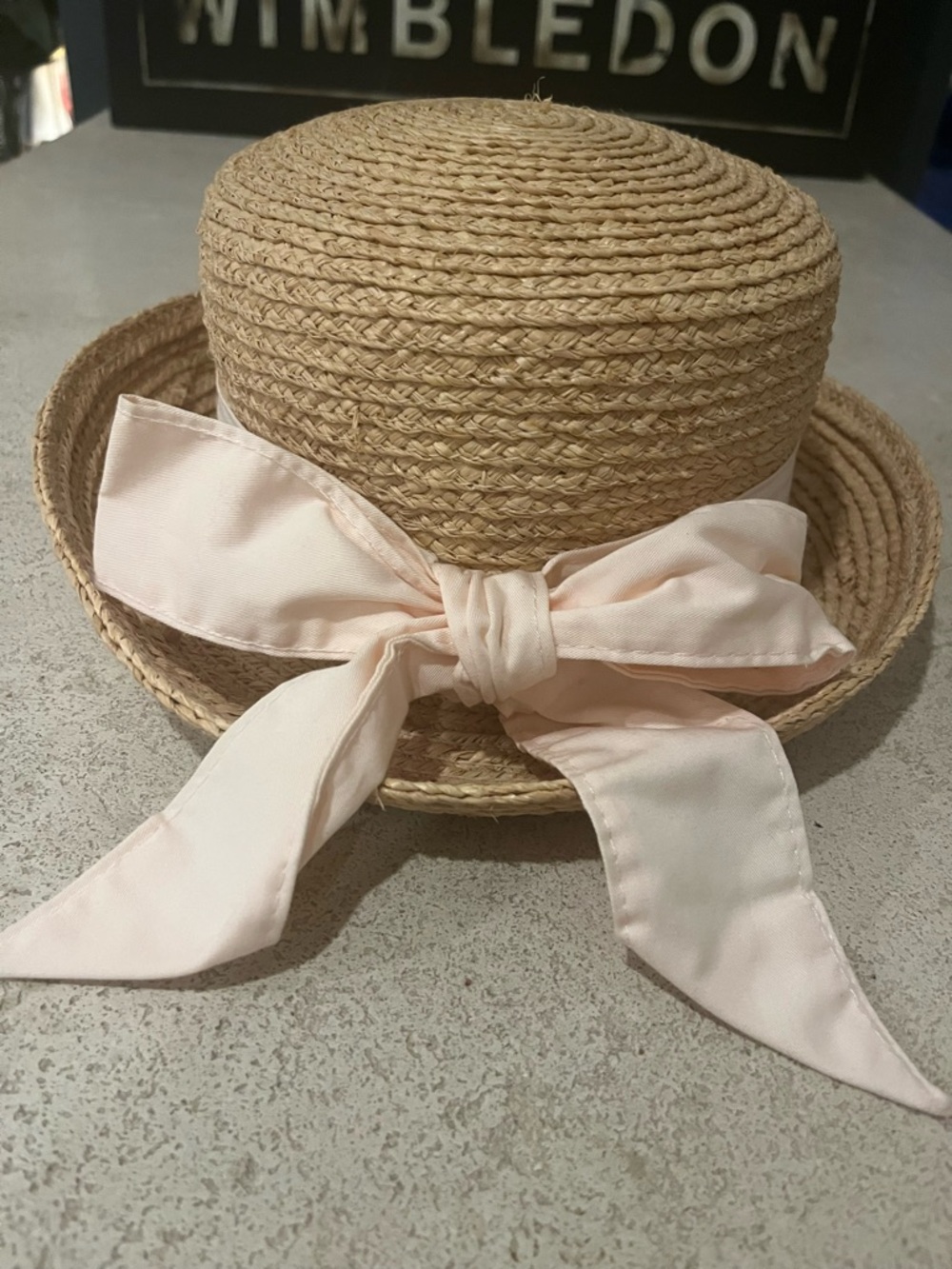 Kate Lord Rolled Brim Pink Bow Straw Hat